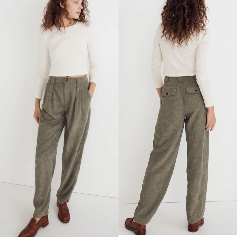 Madewell Sage Green Corduroy high-rise tapered pants size 14